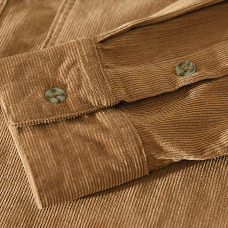 Nimara Ritual Fall Decorative Pocket Buttons Down Stand Collar Long Sleeve Men's Cotton Corduroy Shirt
