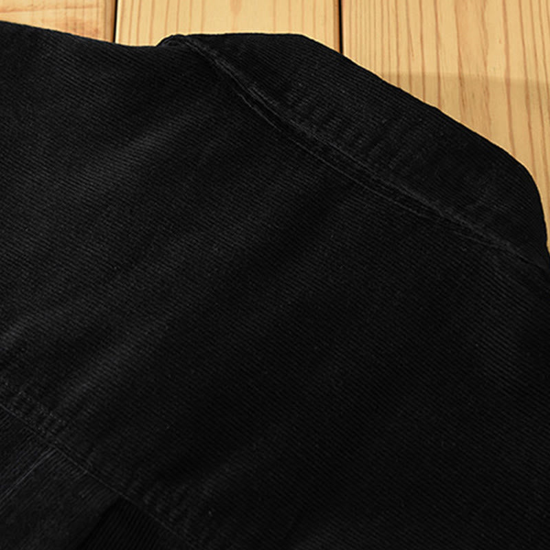 Nimara Ritual Fall Decorative Pocket Buttons Down Stand Collar Long Sleeve Men's Cotton Corduroy Shirt