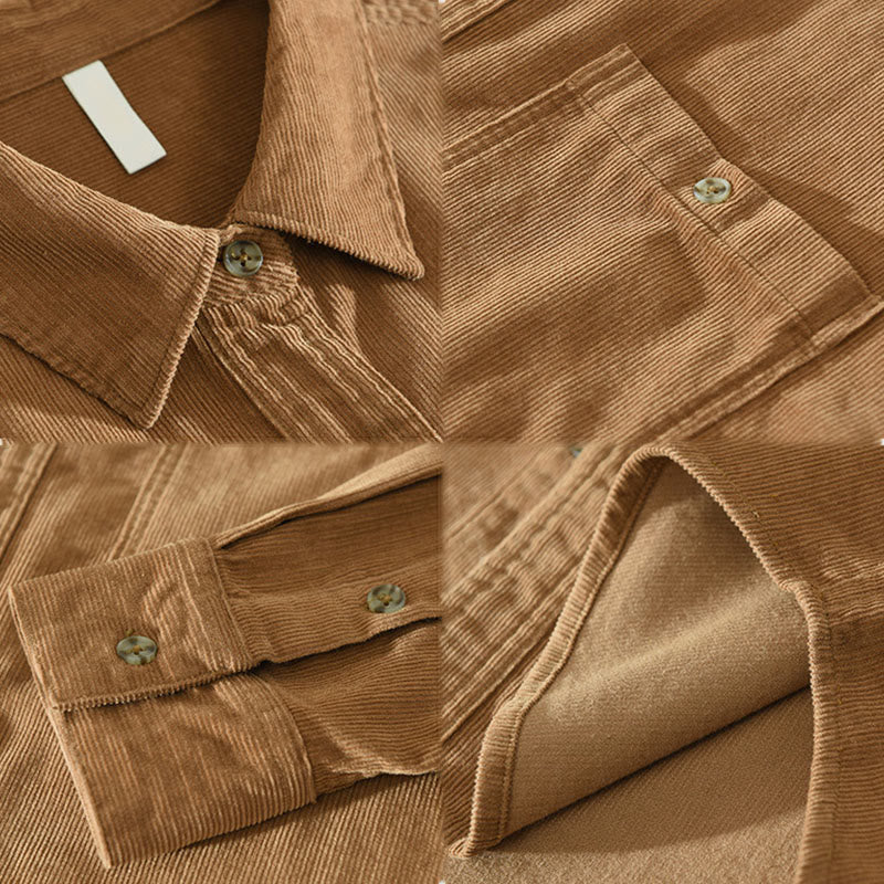 Nimara Ritual Fall Decorative Pocket Buttons Down Stand Collar Long Sleeve Men's Cotton Corduroy Shirt