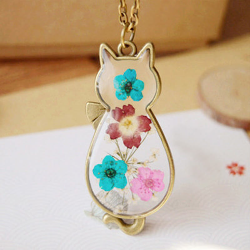 Nimara Ritual Handcrafted Resin Dripping Cute Cat Copper Luck Healing Necklace Pendant