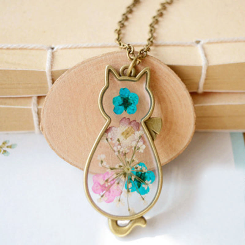 Nimara Ritual Handcrafted Resin Dripping Cute Cat Copper Luck Healing Necklace Pendant