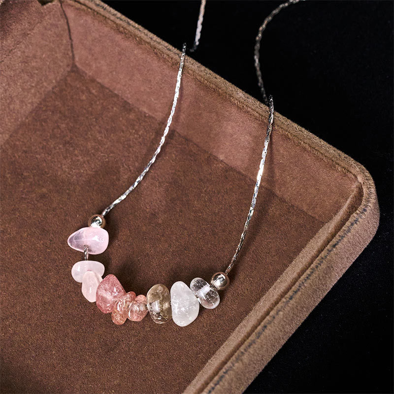 Nimara Ritual Black Obsidian Smoky Quartz Garnet Aquamarine Strawberry Quartz Pink Crystal Strength Necklace Pendant