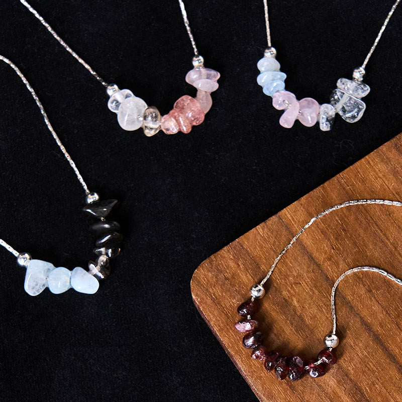Nimara Ritual Black Obsidian Smoky Quartz Garnet Aquamarine Strawberry Quartz Pink Crystal Strength Necklace Pendant