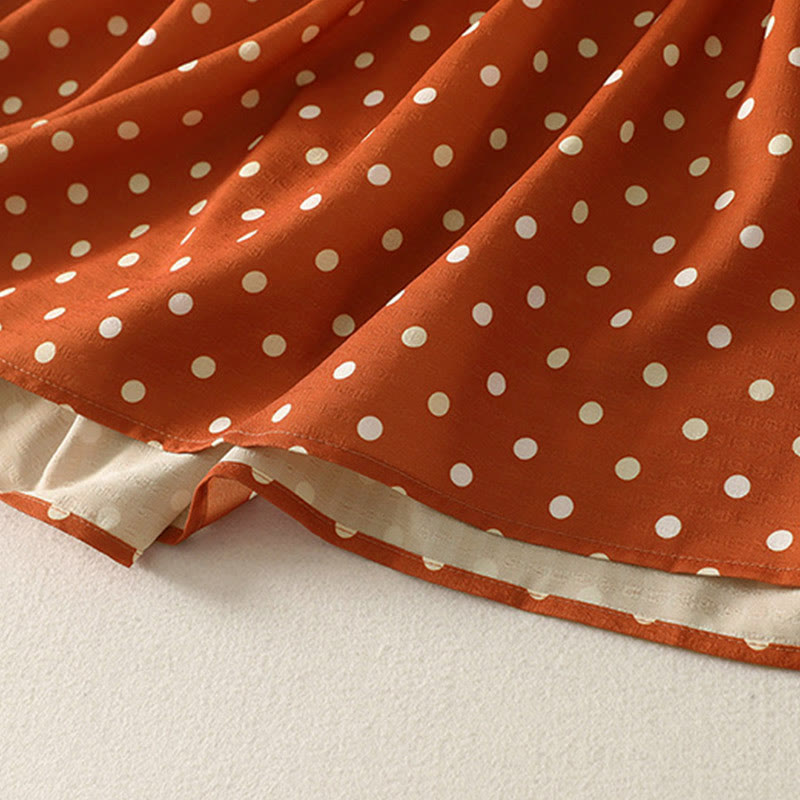 Nimara Ritual Fall Polka Dot Design Crew Neck Long Sleeve Women's Midi Dress