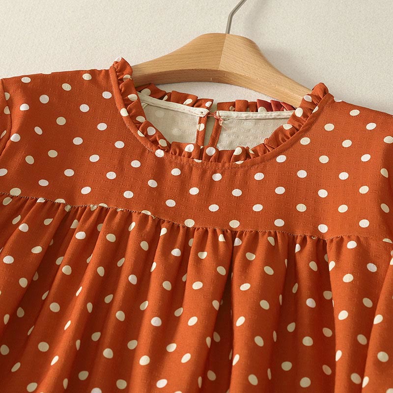 Nimara Ritual Fall Polka Dot Design Crew Neck Long Sleeve Women's Midi Dress