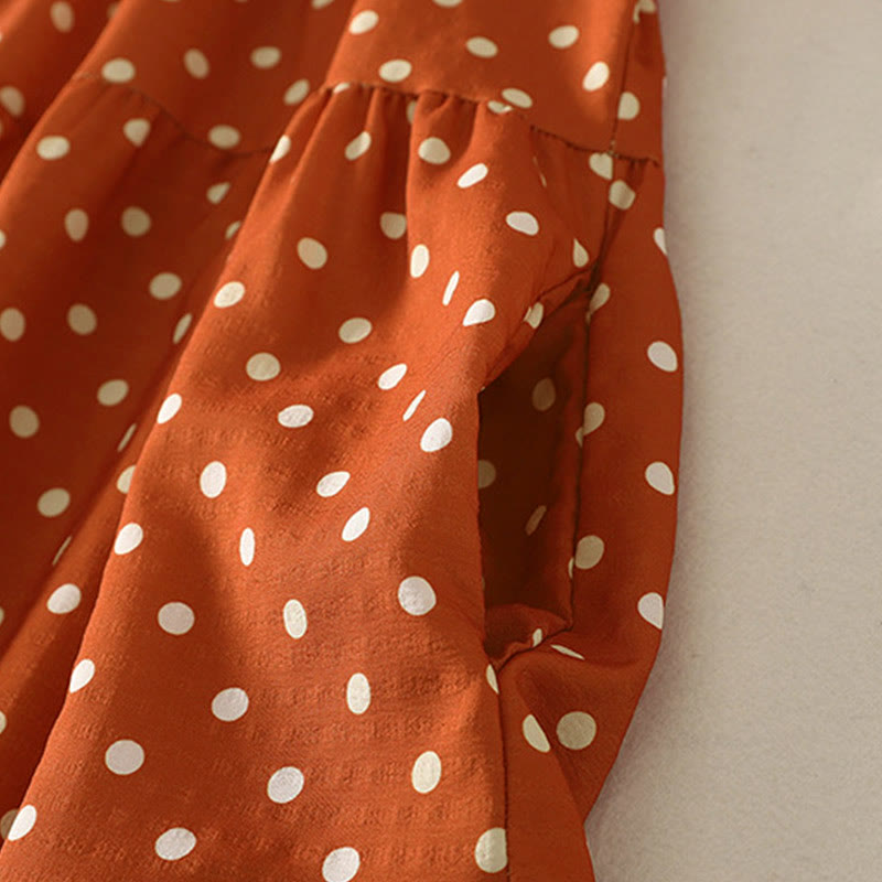Nimara Ritual Fall Polka Dot Design Crew Neck Long Sleeve Women's Midi Dress