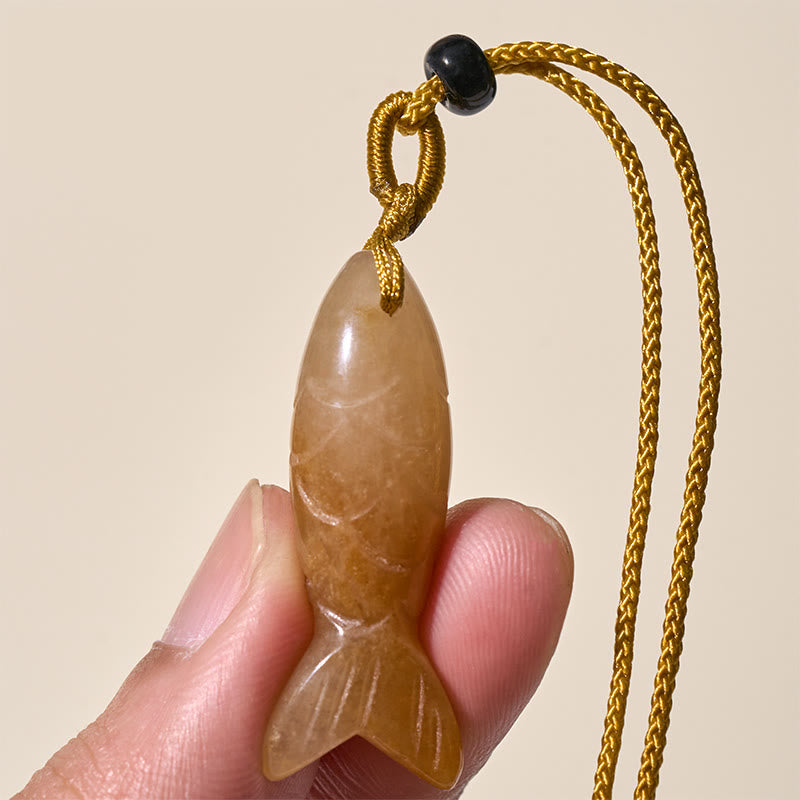Nimara Ritual Carving Koi Fish Pink Crystal Indian Agate Amethyst Warmth Prosperity Necklace Pendant