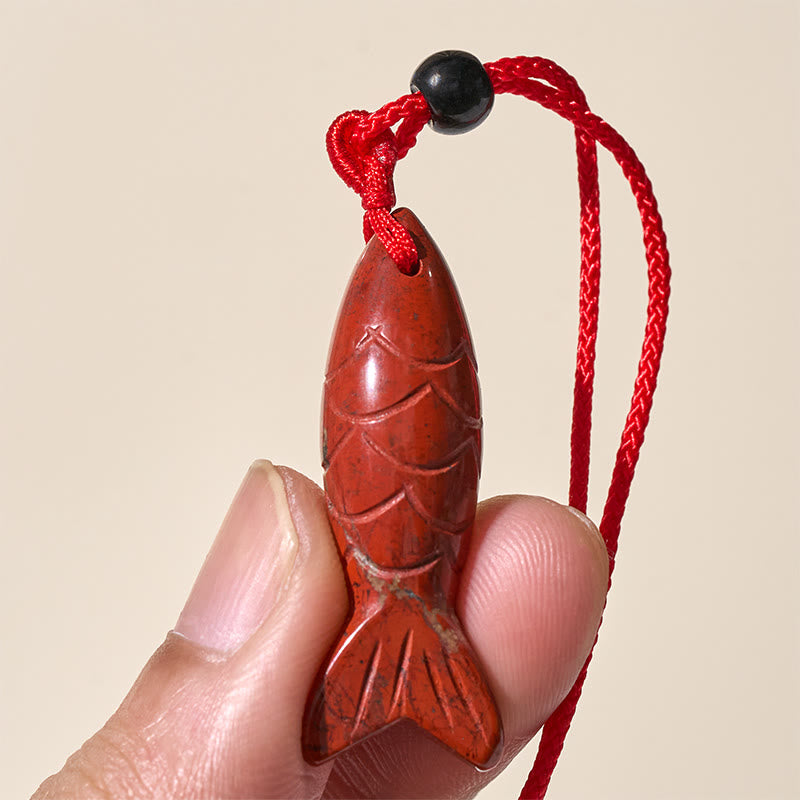 Nimara Ritual Carving Koi Fish Pink Crystal Indian Agate Amethyst Warmth Prosperity Necklace Pendant
