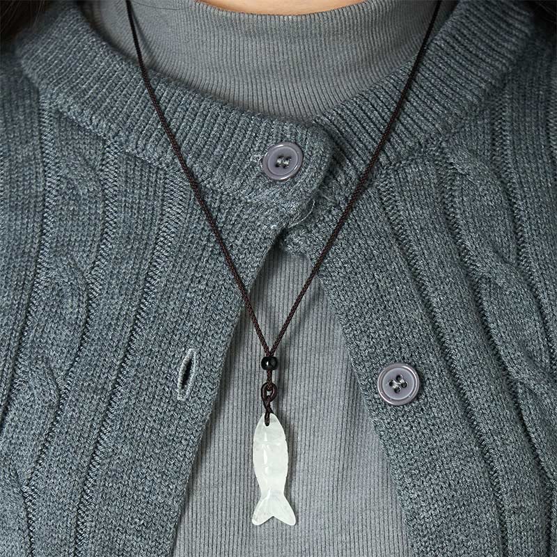 Nimara Ritual Carving Koi Fish Pink Crystal Indian Agate Amethyst Warmth Prosperity Necklace Pendant
