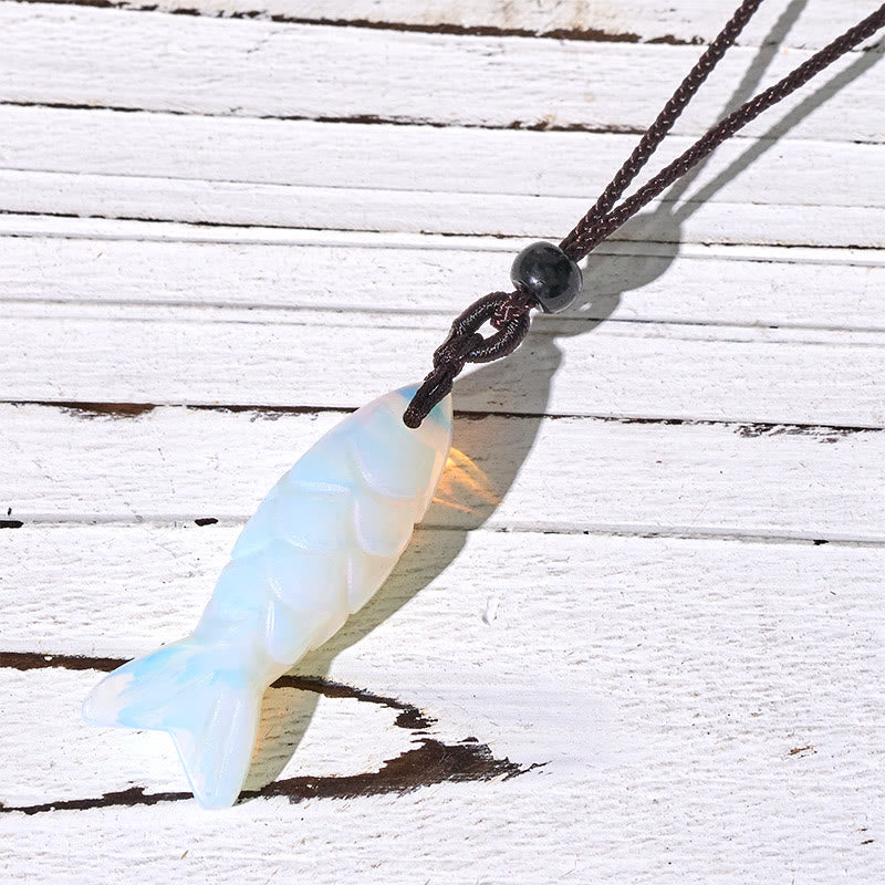 Nimara Ritual Carving Koi Fish Pink Crystal Indian Agate Amethyst Warmth Prosperity Necklace Pendant