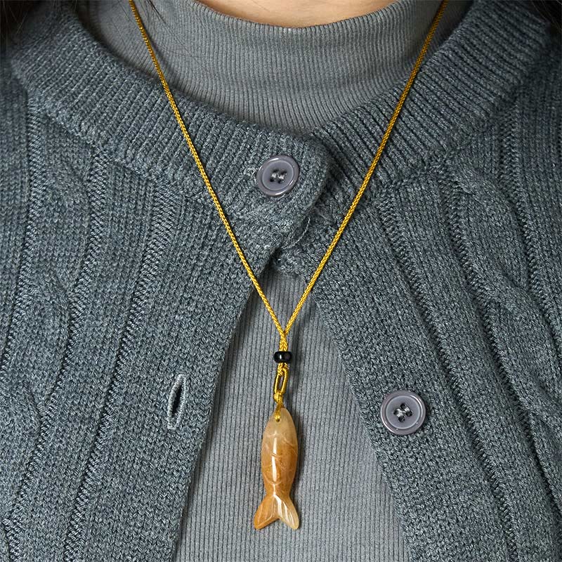 Nimara Ritual Carving Koi Fish Pink Crystal Indian Agate Amethyst Warmth Prosperity Necklace Pendant