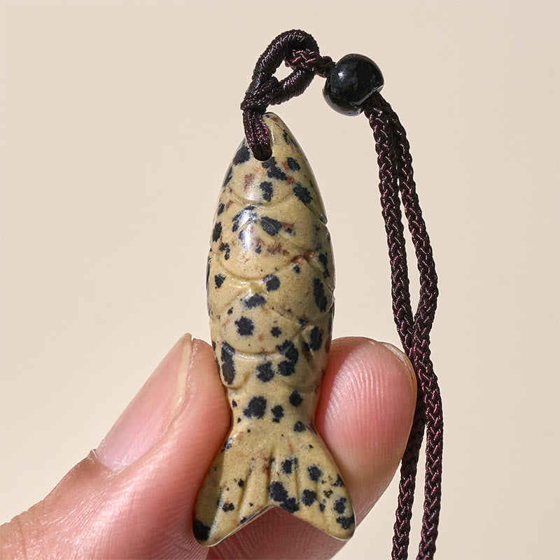 Nimara Ritual Carving Koi Fish Pink Crystal Indian Agate Amethyst Warmth Prosperity Necklace Pendant