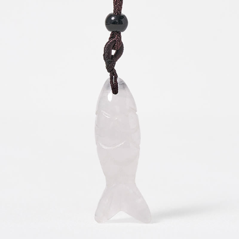 Nimara Ritual Carving Koi Fish Pink Crystal Indian Agate Amethyst Warmth Prosperity Necklace Pendant