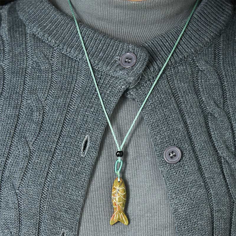 Nimara Ritual Carving Koi Fish Pink Crystal Indian Agate Amethyst Warmth Prosperity Necklace Pendant