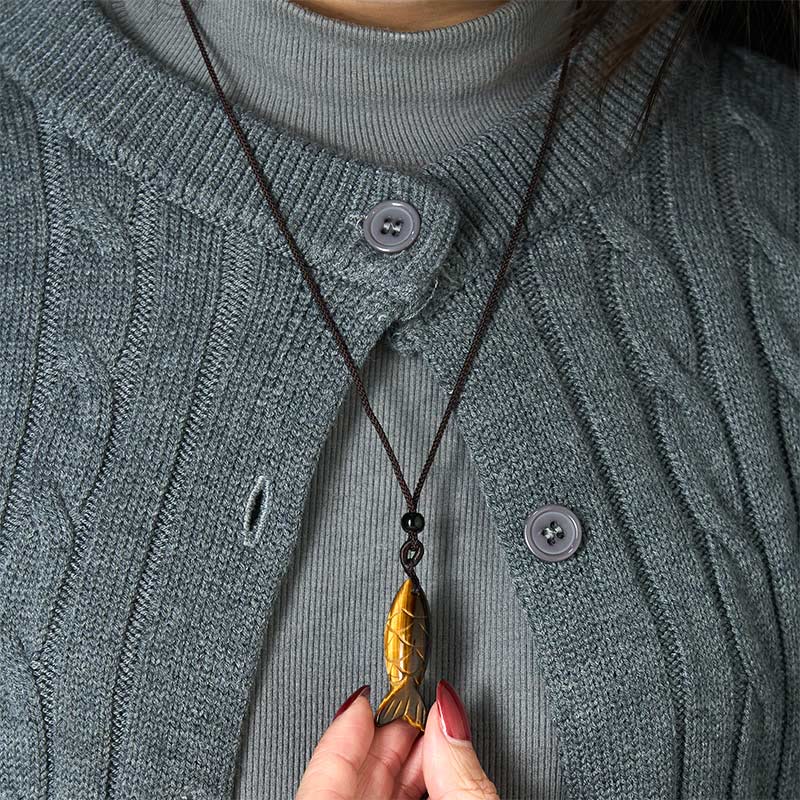 Nimara Ritual Carving Koi Fish Pink Crystal Indian Agate Amethyst Warmth Prosperity Necklace Pendant