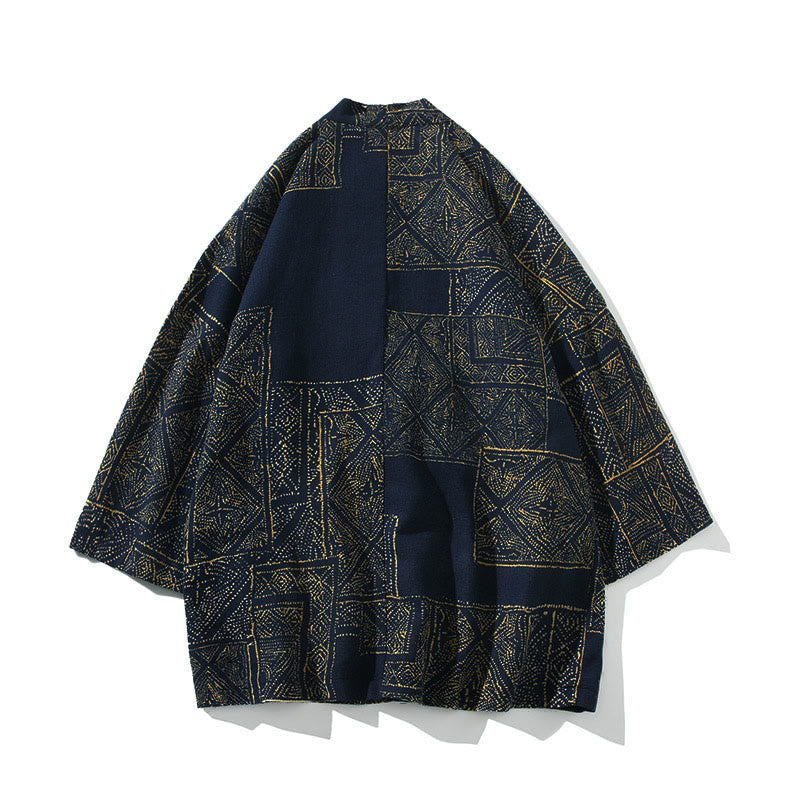 Nimara Ritual Geometry Floral Stripes Butterfly Ink Open Front Half Sleeve Jacket Men's Kimono