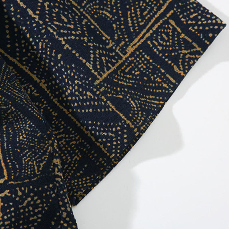 Nimara Ritual Geometry Floral Stripes Butterfly Ink Open Front Half Sleeve Jacket Men's Kimono