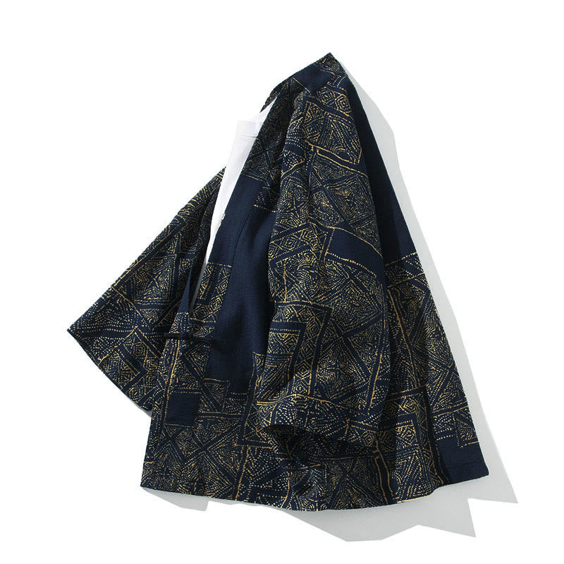 Nimara Ritual Geometry Floral Stripes Butterfly Ink Open Front Half Sleeve Jacket Men's Kimono