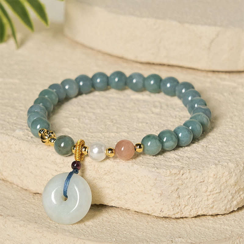 Nimara Ritual Peace Buckle Jade Round Beaded Luck Auspicious Bracelet