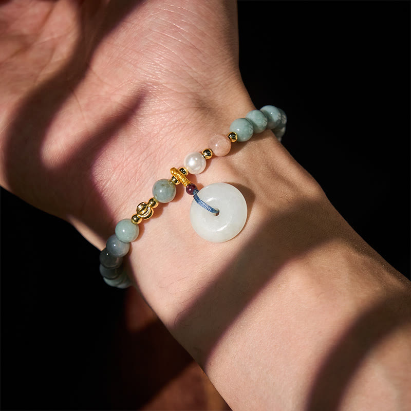 Nimara Ritual Peace Buckle Jade Round Beaded Luck Auspicious Bracelet