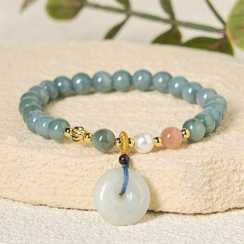 Nimara Ritual Peace Buckle Jade Round Beaded Luck Auspicious Bracelet