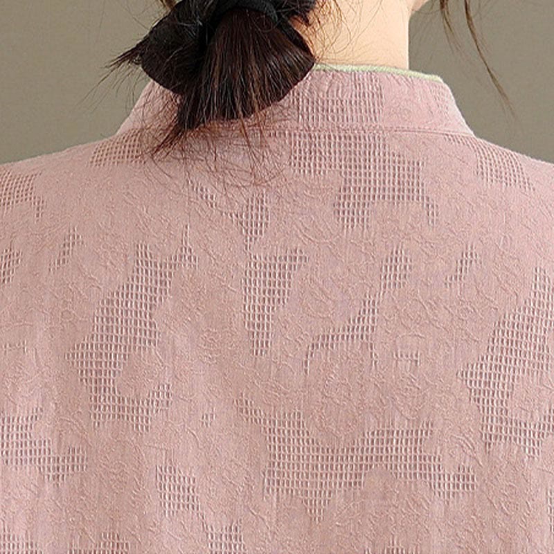 Nimara Ritual Spring Traditional Floral Frog-Button Stand Collar Long Sleeve Women's Cotton Shirt