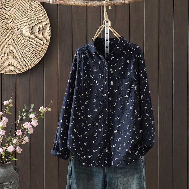 Nimara Ritual Fall Small Floral Pattern Buttons Down Design Long Sleeve Women's Cotton Shirt
