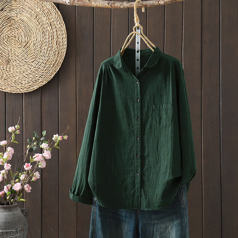 Nimara Ritual Fall Small Floral Pattern Buttons Down Design Long Sleeve Women's Cotton Shirt