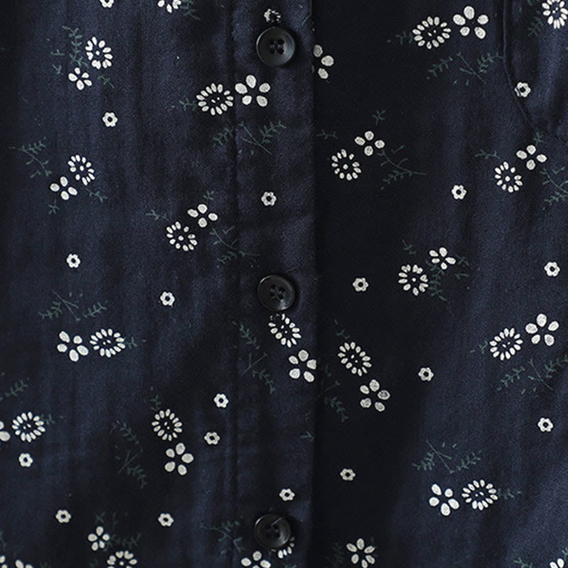 Nimara Ritual Fall Small Floral Pattern Buttons Down Design Long Sleeve Women's Cotton Shirt