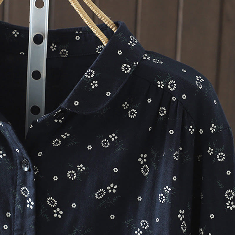 Nimara Ritual Fall Small Floral Pattern Buttons Down Design Long Sleeve Women's Cotton Shirt