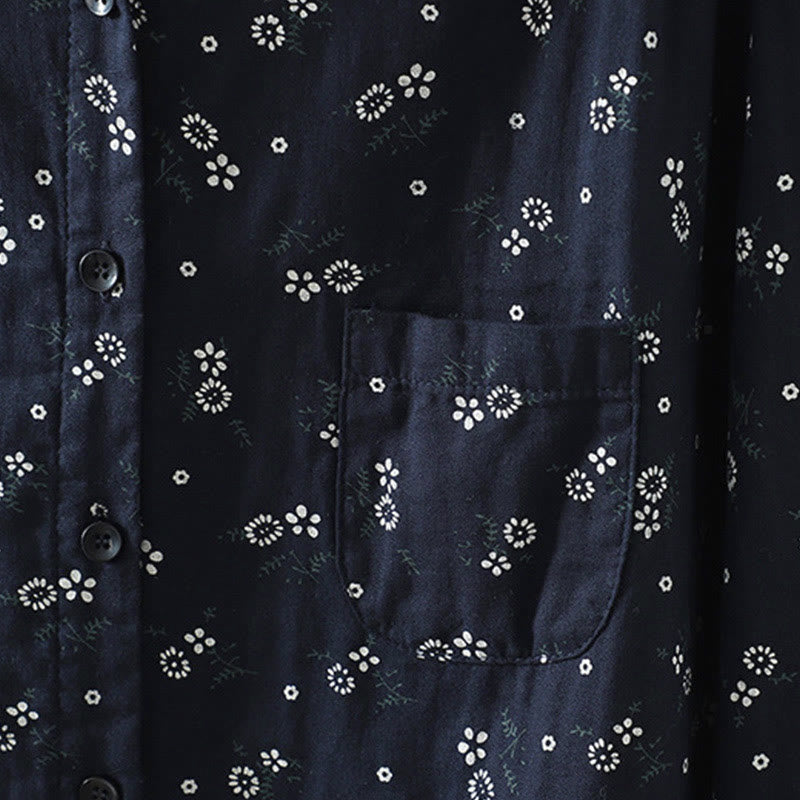 Nimara Ritual Fall Small Floral Pattern Buttons Down Design Long Sleeve Women's Cotton Shirt