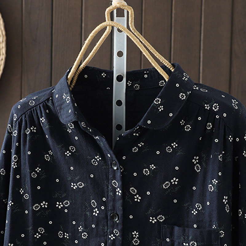 Nimara Ritual Fall Small Floral Pattern Buttons Down Design Long Sleeve Women's Cotton Shirt