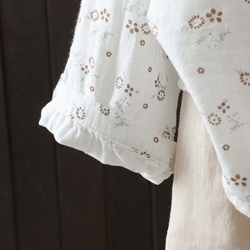 Nimara Ritual Fall Small Floral Pattern Buttons Down Design Long Sleeve Women's Cotton Shirt