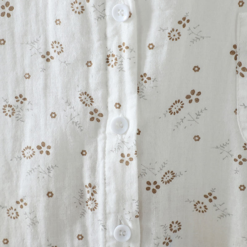 Nimara Ritual Fall Small Floral Pattern Buttons Down Design Long Sleeve Women's Cotton Shirt