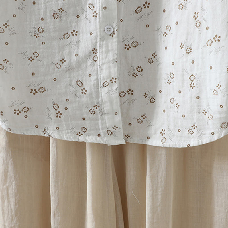 Nimara Ritual Fall Small Floral Pattern Buttons Down Design Long Sleeve Women's Cotton Shirt