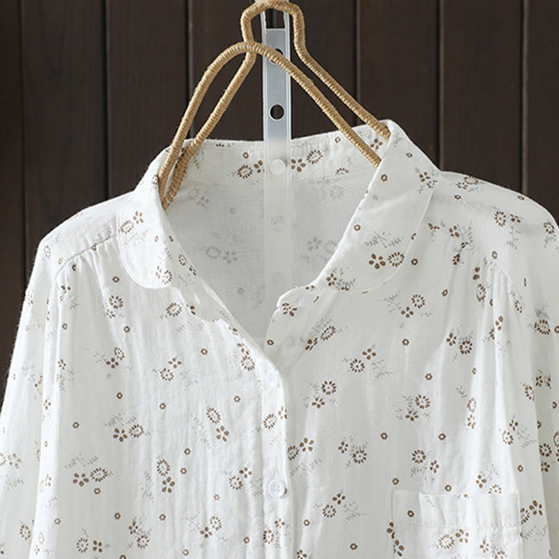 Nimara Ritual Fall Small Floral Pattern Buttons Down Design Long Sleeve Women's Cotton Shirt