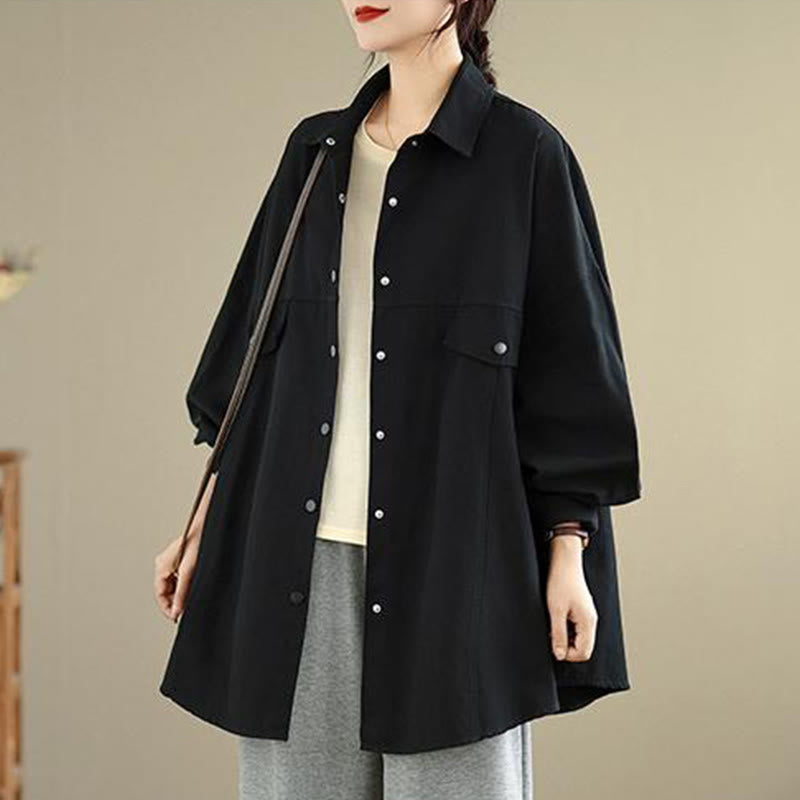 Nimara Ritual Fall Pure Color Lapel Button Simple Design Women's Cotton Long Sleeve Jacket