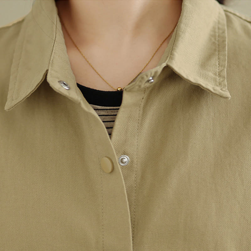 Nimara Ritual Fall Pure Color Lapel Button Simple Design Women's Cotton Long Sleeve Jacket