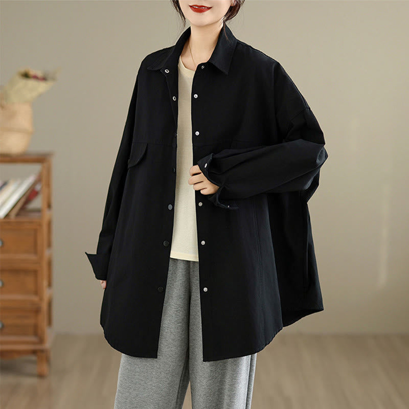 Nimara Ritual Fall Pure Color Lapel Button Simple Design Women's Cotton Long Sleeve Jacket