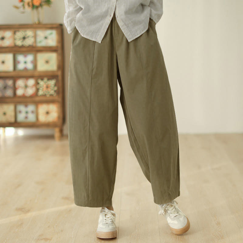 Nimara Ritual Simple Lines Design Ankle-Length Cotton Women's Harem Pants With Pockets
