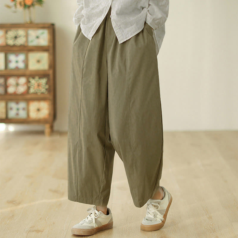 Nimara Ritual Simple Lines Design Ankle-Length Cotton Women's Harem Pants With Pockets