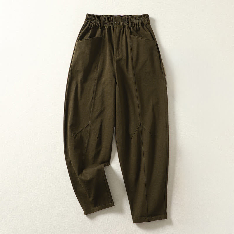 Nimara Ritual Fall Simple Lines Button Zipper Design Ankle-Length Cotton Women's Harem Pants With Pockets