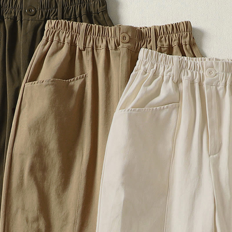 Nimara Ritual Fall Simple Lines Button Zipper Design Ankle-Length Cotton Women's Harem Pants With Pockets