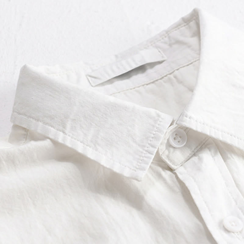 Nimara Ritual Summer Buttons Down Bird Embroidery Decorative Pocket Men's Short Sleeve Cotton Shirt