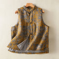 Nimara Ritual Crane Flowers Branches Frog-Button Pattern Cotton Women's Sleeveless Vest Waistcoat