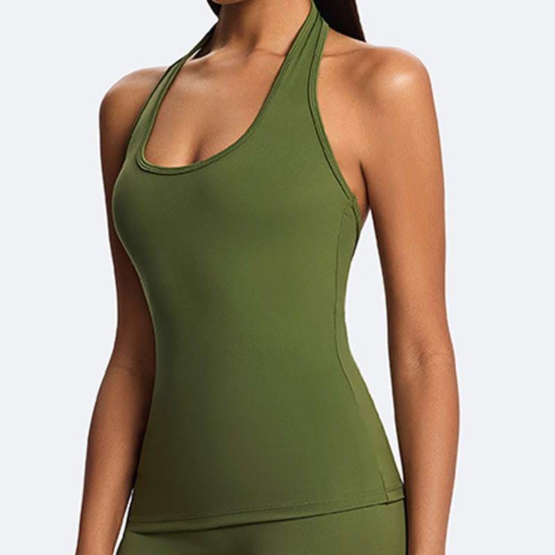 Nimara Ritual Solid Crop Halter Backless Sleeveless Top Straight Leg Pants For Sports Fitness Yoga