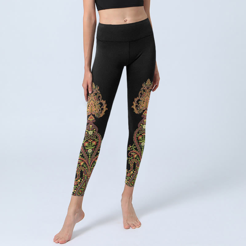 Nimara Ritual Multicolor Paisley Floral Print Gym Leggings Women's Yoga Pants