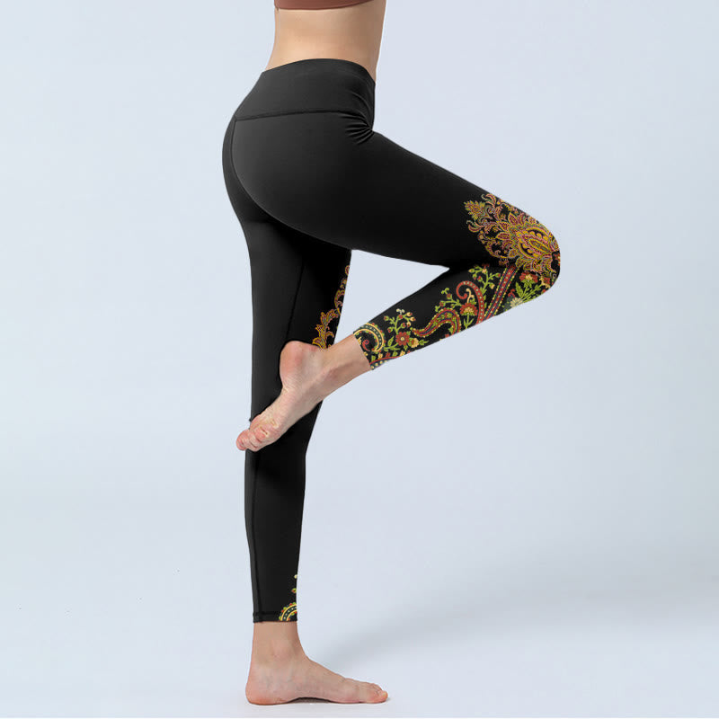 Nimara Ritual Multicolor Paisley Floral Print Gym Leggings Women's Yoga Pants