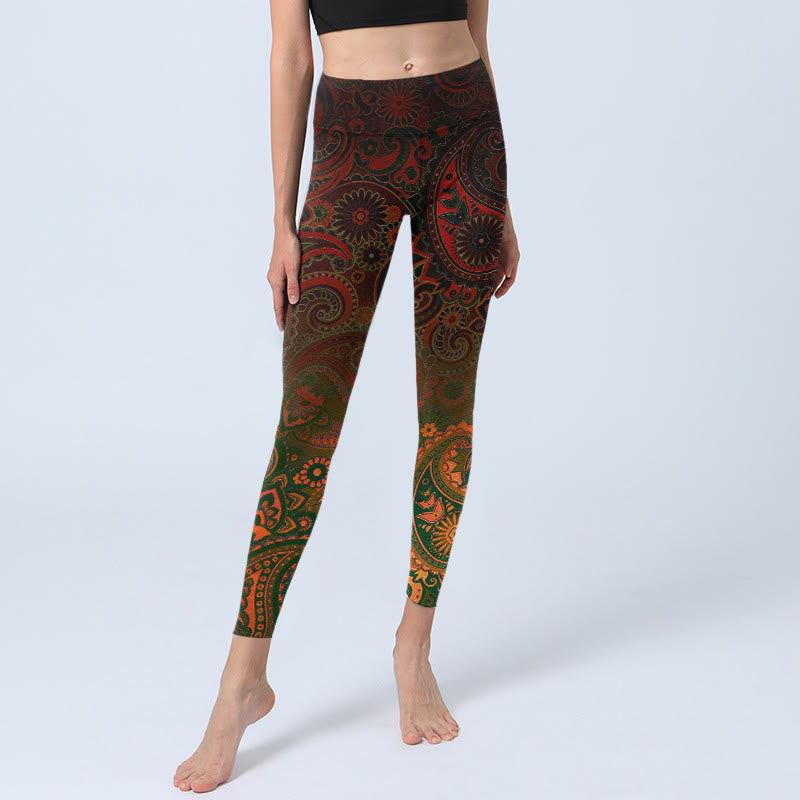 Nimara Ritual Cashew Flower Paisley Print Gym Leggings Women's Yoga Pants