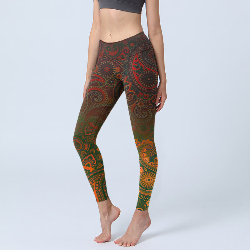 Nimara Ritual Cashew Flower Paisley Print Gym Leggings Women's Yoga Pants